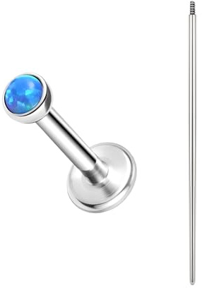 BodyAce ASTM F136 Titan Helix Piercings Ohrstecker, 16G Flatback Lippenpiercing With Piercing Taper, Nasenstecker Conch Tragus Piercing Schmuck [Blauer runder Opal]