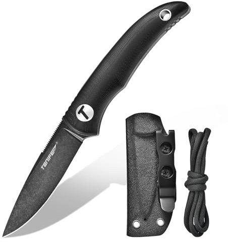 TONIFE Nova Fast bladkniv med justerbart Kydex-fodral och fallskärmslina, 6,8 cm hel bladhalskniv för jakt, fiske, camping och överlevnad