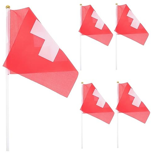 KONTONTY 5 Stück Handflaggen Schweiz Kleiner Flaggen für Paraden Sportevents Patriotische Deko Leicht Schwenkende Fahnen für Innen und Außenbereich