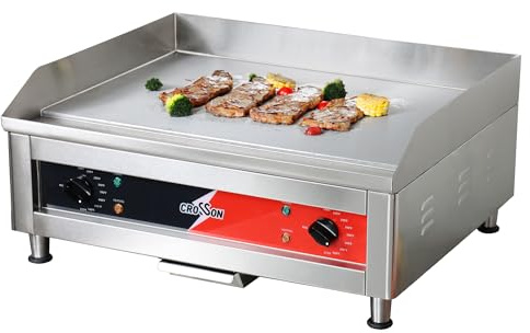 CROSSON 60x40CM Plaque chauffante électrique commerciale, plaque chauffante plate à haute résistance avec plaque chauffante en fer épais pour une utilisation en restaurant - 230V /4000W