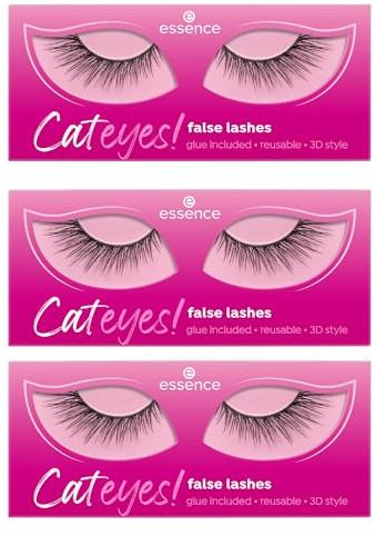 essence Cateyes! falska ögonfransar, konstgjorda ögonfransar, nr 01, långvarig, falska ögonfranseffekt, extrem volym, vegansk, utan mikroplastiska partiklar, nanopartiklar fri, utan parfym, 3-pack (3