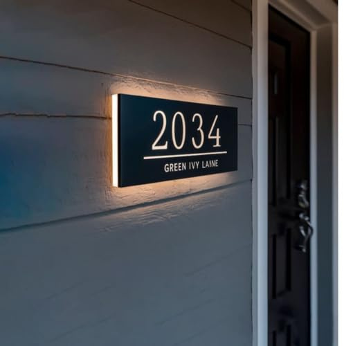 Numéro de maison LED personnalisable, numéros de boîte aux lettres, panneaux d'adresse lumineux pour maisons, numéros de maison LED pour l'extérieur, panneaux d'adresse de maison pour maison (30 x 20
