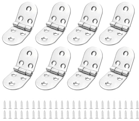 8 Pcs Flip Hinges Round Edge, 270 Degree Folding Flip Top Hinges, Backflap Hinge with Screws, Stainless Steel Piano Hinge for Folding Table Cabinet Wardrobe Doors