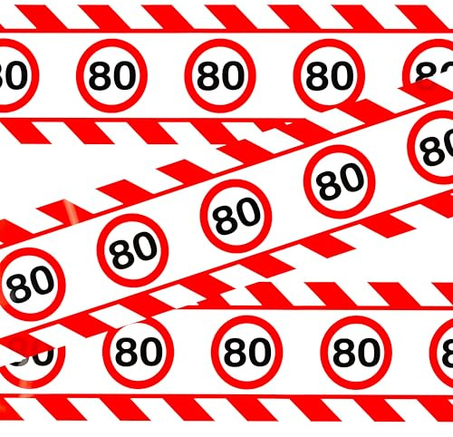 Tiwoca 80 Geburtstag Deko – lustiges Absperrband rot weiß mit Verkehrszeichen als originelle und witzige Geburtstagsdeko für einen gelungenen 80. Geburtstag Mann oder Frau