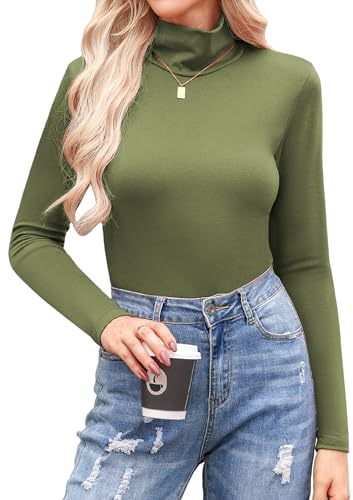 Aottori Dampolotröja bomull, basic, långärmad skjorta, eleganta toppar, långärmad polotröja, ståkrage, undertröja, smal passform, polotröja, tunna termounderkläder, stretch, toppar, Armégrön, L