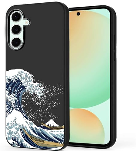 Unov Case Designed for Galaxy S24 FE, Black Phone Case with [Anti-Slip Embossed Pattern], Shockproof Slim Protective [Anti-Scratch TPU] Back Cover, Great Wave