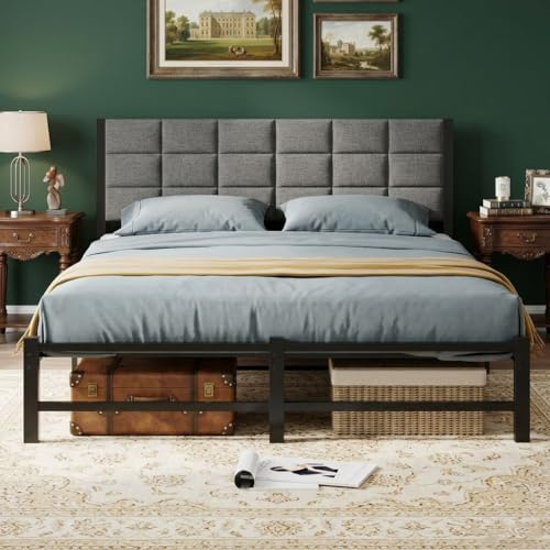 JUISSANO King Size Bed Frame Upholstered Bed Frame Kingsize Bed,Black