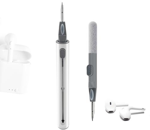 Kit de limpieza para AirPods multifuncional, bolígrafo 3 en 1, herramienta de limpieza de auriculares con esponja suave para auriculares Bluetooth, cámara y iPhone (blanco)