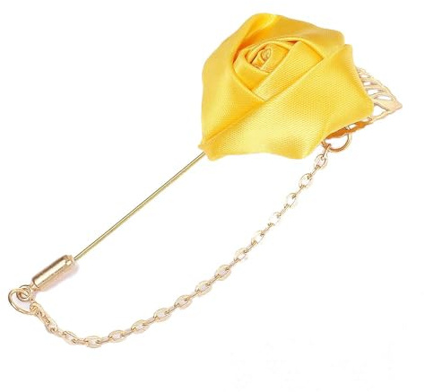 Moda hombre rosa flor solapa palillo broche broche de solapa raso pompón cadena colgante mano abotonera para traje cuello novio hombre novio tuxedo corpiño accesorio marido padre, conventionnel, Metal