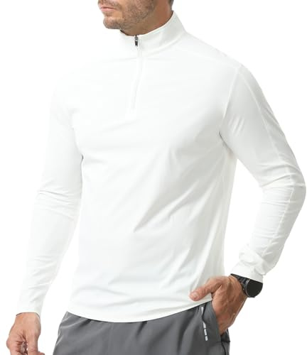Danfiki Anti-UV 1/4 Zip Rashguard t-shirts för män snabb surfing dykning, Vitt och blått, M