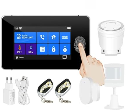 Kit Allarme Casa, Tuyasmart WiFi. GSM. di allarme Home Allarme Allarme Allarme Allarme Umidità Wireless Wired Touchpad Fingerprint(K T90 (Fingerprint))