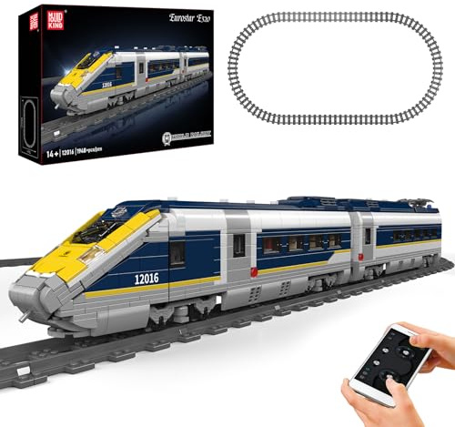 Mould King 12016 Technik Eurostar E320 Hochgeschwindigkeitszug-Baustein-Set, APP ferngesteuertes elektrisches Bastelmodell, mit Schienen und Waggons Technologie Klemmbausteine Bausatz （1948+Teile）