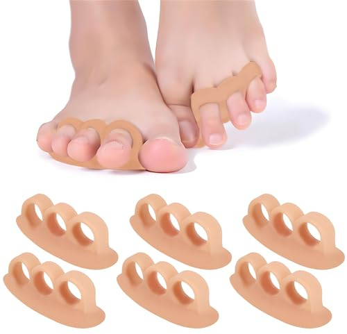 Yatrosynth 6 Pcs Separadores de Dedos, Almohadillas para Evitar el Frotamiento y Aliviar la Presión, para Solapamiento de Dedos de los Pies, Alivio del Dolor para Rizar Toe(3 Agujeros Color Piel)