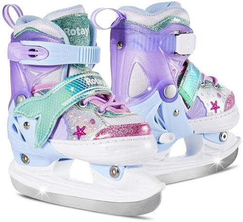 Ocean Adjustable Ice Skates for Kids Girls Boys Indoor Outdoor Ice Skates Age 3-12 Years for Toddlers Teens Beginners Soft Padding and Reinforced