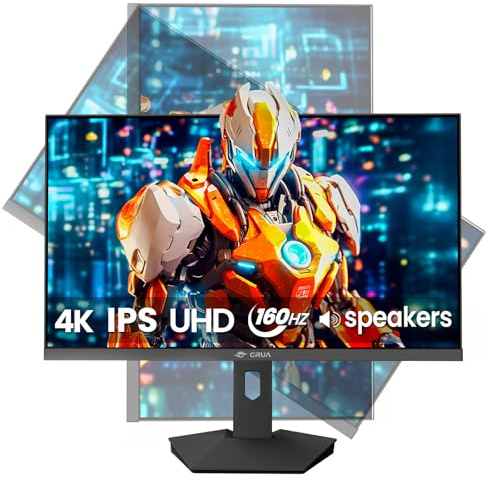 CRUA 27” 4K Gaming Monitor, UHD 3840x2160 160Hz IPS Screen, Height/Pivot/Swivel/Tilt Adjustable Vertical Monitor, Support AMD FreeSync, Built-in Speakers, 120% sRGB, PIP/PBP, HDMI 2.1 & DP 1.4-Black