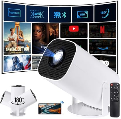 Mini Proyector Portátil HD WiFi+BT5 Android11 Corrección automática Dirección Vertical, Tamaño de proyección 40/60/100/150 Inch Ajuste de ángulo múltiple de 180° Sentado Mirando y acostado Mirando