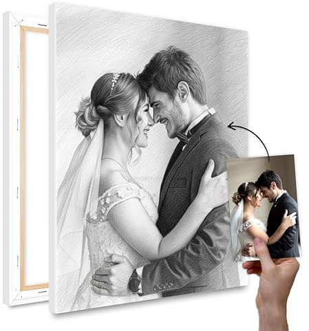 HEI Print Personalisiertes Portrait im Bleistiftstil aus deinem Foto – Individuelles Geschenk als Poster oder Leinwand | Perfekt für Jahrestag, Hochzeit oder Valentinstag
