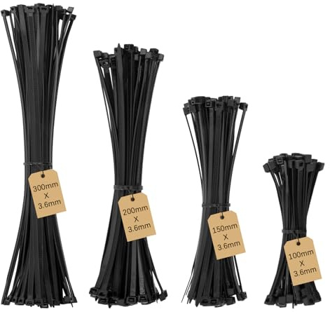 Beshine Black Cable Ties, 100/150/200/300mm x 3.6mm, 4 Sizes Tie Wraps, Pack of 240 - Self Locking Small Nylon Zip Ties for Home Office Garage and Workshop