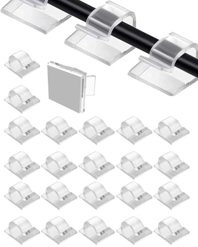 HUVZOR 50 Pezzi Clip per Cavi, Ganci per catena luminosa per esterni, Fermacavi Adesivi Cable Organizer Scrivania, Trasparente Clip Ferma Cavi Fermacavo Fili Management per Luce Fata