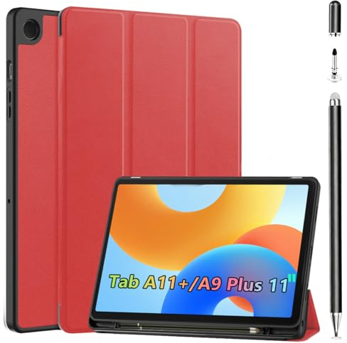 Case+Stylus Pen for Samsung Galaxy Tab A11+/A9 Plus 11 inch,Stiftschlitz, geeignet für Tab A9+/A11 Plus,automatische Wach/schlafmodi, zellulare Rückseite zur Wärmeableitung (rot)