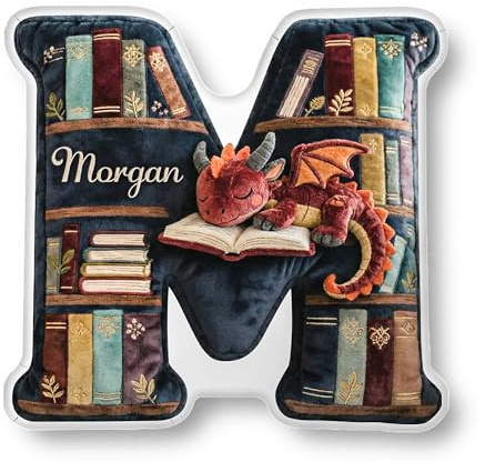 RosaTeeStore Personalized Letter Dragon Sleep On Books Pillow for Kid/Books Lovers, Reading Pillow for Kids, Personalized Books for Girls, Gifts for Kids Who Like to Read, Cute Reading Pillow