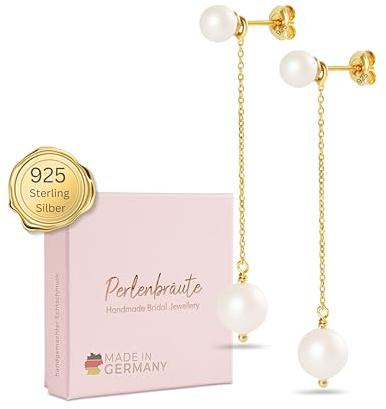 Perlenohrringe hängend - 925 Silber premium Qualität - Perlen Ohrringe Damen - Geschenke für Frauen - Damen Schmuck - Ohrringe hängend - Earjacket - Perlenohrstecker - lange Ohrringe Geschenkbox