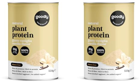Goodly, Proteine Vegetali in Polvere Gusto Vaniglia, Senza Glutine e Zuccheri Aggiunti, Ricche di Proteine e Fibre, 2x320 g