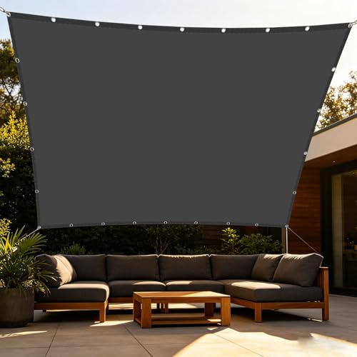 Tenda Vela Parasole 6 x 8 m Impermeabile Vela Ombreggiante Idrorepellente Senza Foratura per Balcone Patio Giardino Esterno Terrazza, Carport, Grigio Scuro