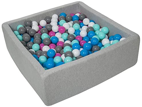 Velinda Bällebad Ballpool Kugelbad Bällchenbad Kinder-Pool mit 450 Bällen/90x90cm (Farbe der Bälle: weiß, blau, pink, grau, türkis)