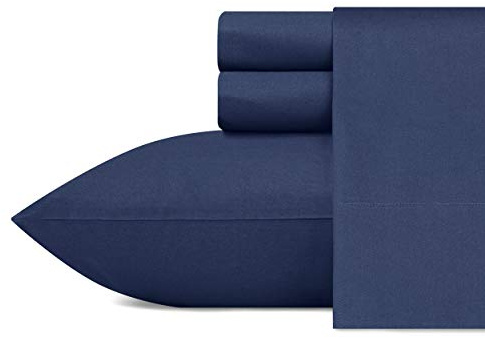 Nautica - Juego de sábanas Queen, Juego de Ropa de Cama de percal de algodón, Fresco y Fresco, Ligero y Transpirable (Capitanes Azul Marino, 4 Piezas, Queen)