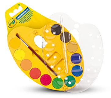 CRAYOLA - Palette de Peinture Aquarelle Lavable 12 Couleurs, Support en Plastique et Pinceau Fin - Âge Conseillé: à Partir de 3 Ans