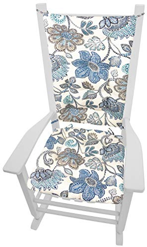 Barnett Home Decor Porch Rocker Cushions Set, Foam Filled Latex Chair Cushion & Backrest Pad Set, Made in USA, Small Size 23 x 19 Inches Outdoor Rocker Cushion, Blue Floral, Blue/White