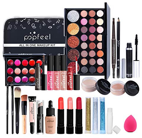 Schminkkoffer Set Frauen, JasCherry Schminkkoff Set, 30 St Tragbare Reisen Make-Up Set - Komplett Kosmetik set mit Lidschatten Paletten Lippenstift Pinsel, Geschenk für Frauen und Mädchen