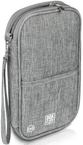BOACAY Reisepass Tasche mit RFID, Reiseunterlagen Organizer für Damen & Herren, Familie Reiseorganizer, wasserdichte Hülle, Etui für Tickets, Geld, Karten