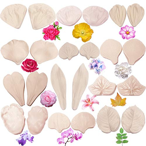 12set Gumpaste Flower Silicone Mould Fondant Veiner Mould for Wedding Cake | Sugarcraft Petal Veining Mould,Soap Cookie Cupcake Topper,Wedding Cake Decorating Tools,Polymer Clay,Cold Porcelain Mould