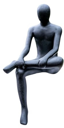 IDYL Moderne Skulptur Figur Sandsteinguss Sitting Man | wetterfest | Farbe schwarz | Maße 19x23x43 cm | Dekorationsfigur für jeden Wohnbereich, Balkon und Garten