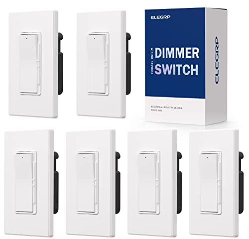 ELEGRP Digital Dimmer Light Switch for 300W Dimmable LED/CFL Lights and 600W Incandescent/Halogen, Single Pole/3-Way LED Slide Dimmer, Wall Plate Included, UL Listed, 6 Pack, Matte White