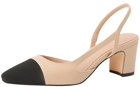 MIRAAZZURRA Women Sling Back Pumps Chunky Heels Sexy Splicing Round Toe Casual Wedding Shoes for Women Fashion Dress Shoes US Size 9 Nude