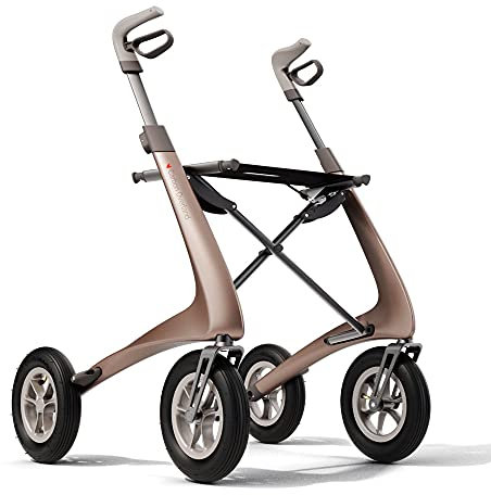 byACRE Carbon Overland/All Terrain Carbon-Rollator/Stoßdämpfende, große Luftreifen / 6,7 kg leicht/Zusammenfaltbar mit Sitz/Bentley-Braun