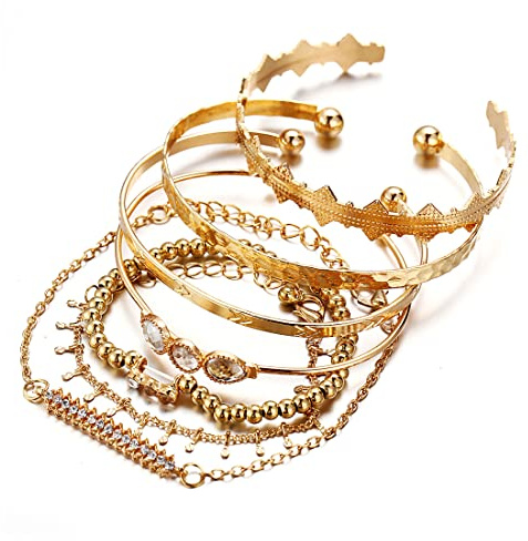 LuLiyLdJ Ein Set von 7 böhmischen Kristallarmbändern mit goldenen Quastenarmbändern, geeignet für Damen und Mädchen