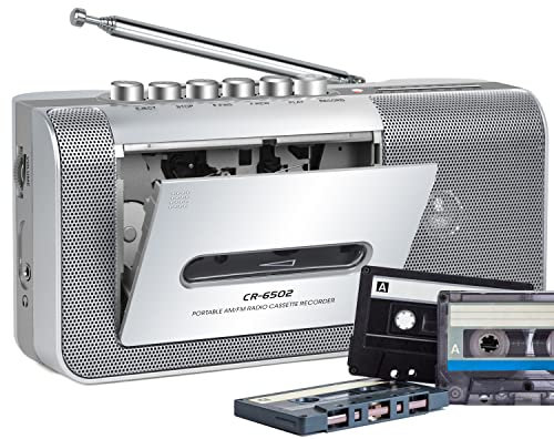 Gracioso Portable Cassette Player and Recorder, Tape Player/Recorder with AM/FM,Loud Build-in Speaker,Microphone,3.5mm Earphone Jack,Powered by AC or AA Battery for Gift,Home, headphone