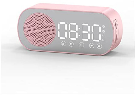 ZXNQ LED Alarm Clock, Bluetooth TF Card FM Radio Speaker, Digital Clock with USB Rechargeable Batteries, Alarm Clocks Bedside,Pink