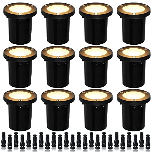 EAGLOD 5W Well Light,12-24V LED In-Ground Low Voltage Landscape Light with Connectors, IP67 Waterproof Landscape Lighting,3000K Paver Lights Warm White for Yard, Garden, Patio (12 Pack)