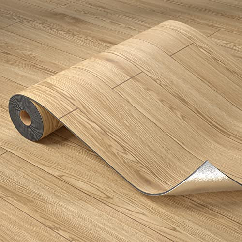 Homease PVC Flooring Self-Adhesive Non-Slip Waterproof Vinyl Floor Tiles for Living Room 0.6 x 3 m / 1.8 m² Natural Wood Grain