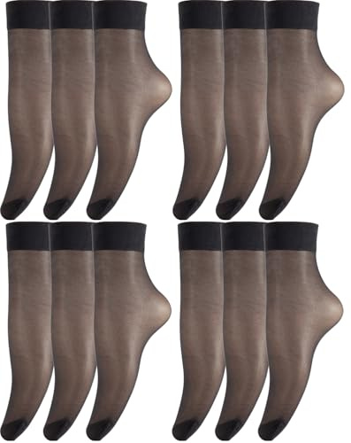 BANANANALU 12 par 20 fina strumpor nylonstrumpor finstrumpsstrumpor storpack, Nero 12 par, one size