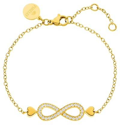 Purelei Infinity Love Armband, Damen Armband aus langlebigem Edelstahl, wasserfestes Armband Damen mit Infinity- und Herzanhänger, 16-19 cm Länge verstellbar
