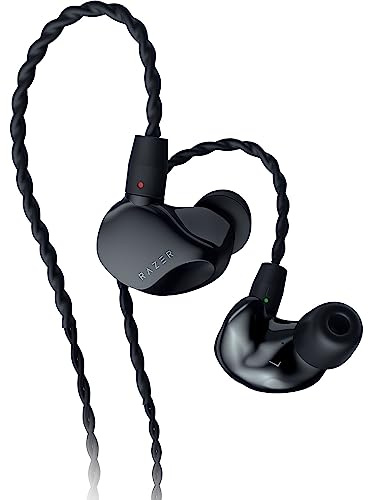 Razer Moray In-Ear-Monitor für Streaming: Hybrid Dual Driver Akustisches Design – Ergonomische Flache Form – Passive Geräuschisolierung – Geflochtene Over-Ear-Kabel – maßgeschneiderte Ohrstöpsel und