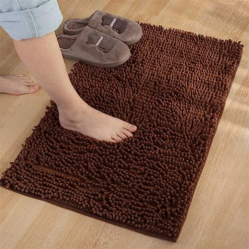 Reyox Alfombrilla de Baño de Pelo Largo Microfibra de Chenilla, Alfombras de Baño Absorbente Antideslizante Lavable a Máquina Café 70 x 140 cm