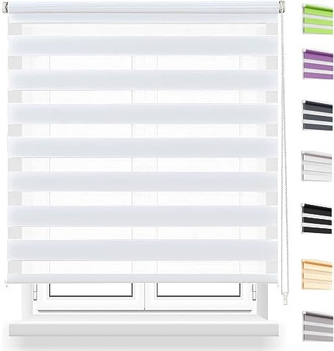 Moderne Tag-Nacht-Rollo 55x150cm Höhe Stufenlos Verstellbar Duo Doppelrollo, Fensterrollo Doppelrollo mit Bohren Klemmfix für Fenster & Tür, Weiß