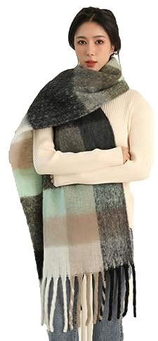 Wambere Damen Schal, Kariert übergroßer Winter SchaltuchKaro Schultertuch Plaid Deckenschal Modeschal Weich Warm Strickschal Oversized Herbstschal Warme Winter Stola mehrfarbig,Schwarzgrau